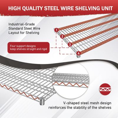Image showing  Silver 5-Tier Steel Kitchen Shelf with Wheels, Storage Shelving Unit Bookcases, 59 x 23 x 71in.