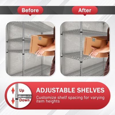 Image showing  Silver 5-Tier Steel Kitchen Shelf with Wheels, Storage Shelving Unit Bookcases, 47 x 24 x 71in.