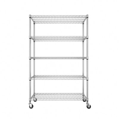 Veikous Silver 5-Tier Steel Kitchen Shelf with Wheels, Storage Shelving Unit Bookcases, 47 x 18 x 71in.