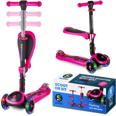 SKIDEE Kick Scooter for Kids 3-5, Foldable 3 Wheel Scooter, Lean-to-Steer, Adjustable Height, Removable Seat & LED Light Wheels