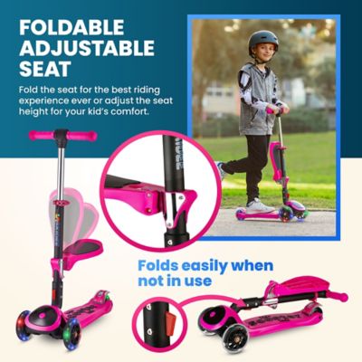 Image showing  Kick Scooter for Kids 3-5, Foldable 3 Wheel Scooter, Lean-to-Steer, Adjustable Height, Removable Seat & LED Light Wheels