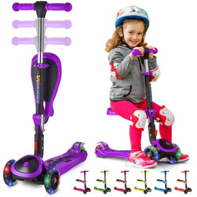 Image showing  Foldable 3 Wheel Kick Scooter for Kids 3-5, Removable Seat & LED Light Wheels, Lean-to-Steer, Adjustable Height