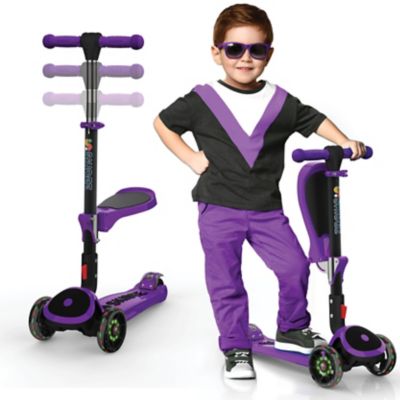 Image showing  Foldable 3 Wheel Kick Scooter for Kids 3-5, Removable Seat & LED Light Wheels, Lean-to-Steer, Adjustable Height