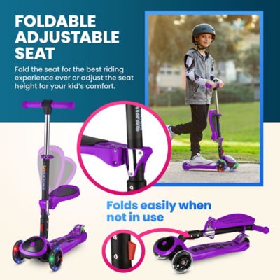 Image showing  Foldable 3 Wheel Kick Scooter for Kids 3-5, Removable Seat & LED Light Wheels, Lean-to-Steer, Adjustable Height