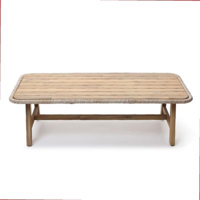 LuxenHome Outdoor Acacia Wood Coffee Table with Woven Wicker Edge, Patio Furniture Accent