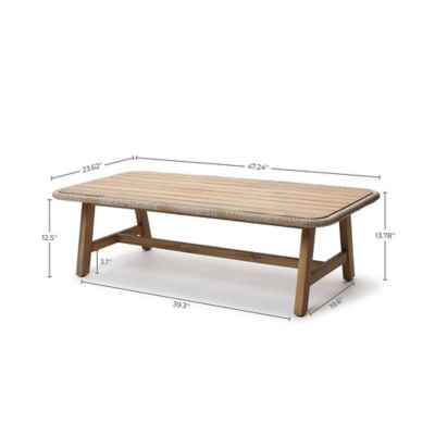 Image showing  Outdoor Acacia Wood Coffee Table with Woven Wicker Edge, Patio Furniture Accent
