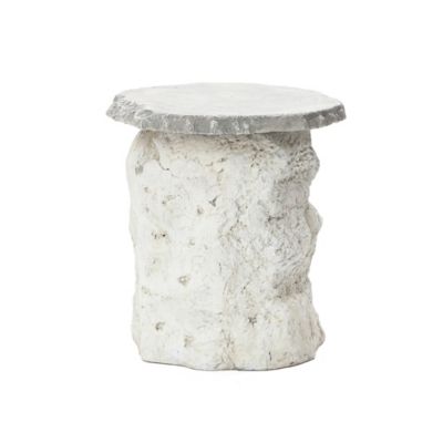 LuxenHome Off White Outdoor Side Table, 18.7 in. MgO Patio Accent with Textured Base & Smooth Round Top