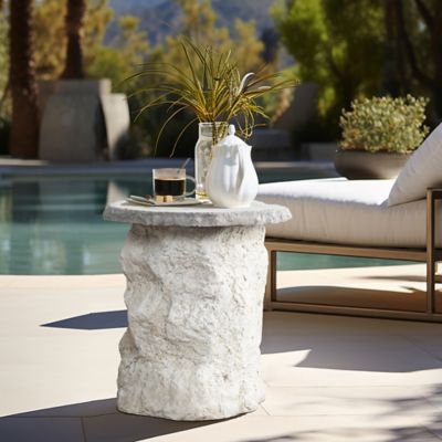 Image showing  Off White Outdoor Side Table, 18.7 in. MgO Patio Accent with Textured Base & Smooth Round Top