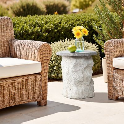 Image showing  Off White Outdoor Side Table, 18.7 in. MgO Patio Accent with Textured Base & Smooth Round Top