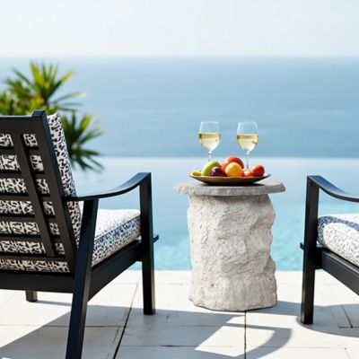 Image showing  Off White Outdoor Side Table, 18.7 in. MgO Patio Accent with Textured Base & Smooth Round Top