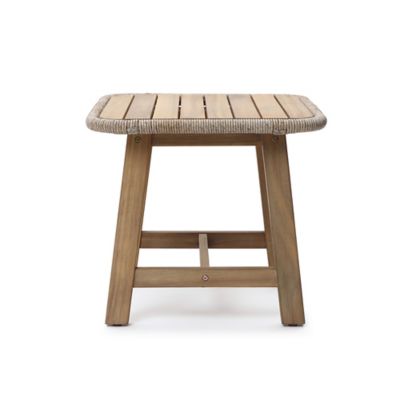 LuxenHome Outdoor Acacia Wood Side Table with Woven Wicker Edge, Patio Furniture Accent