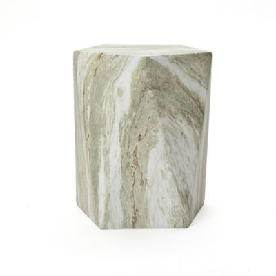 Image showing  18 in. Marbled Green and White Pentagonal Side Table, Indoor/Outdoor Patio Accent Furniture