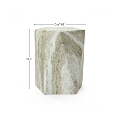 Image showing  18 in. Marbled Green and White Pentagonal Side Table, Indoor/Outdoor Patio Accent Furniture