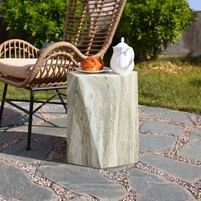 Image showing  18 in. Marbled Green and White Pentagonal Side Table, Indoor/Outdoor Patio Accent Furniture