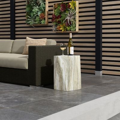 Image showing  18 in. Marbled Green and White Pentagonal Side Table, Indoor/Outdoor Patio Accent Furniture