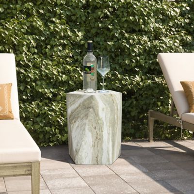 Image showing  18 in. Marbled Green and White Pentagonal Side Table, Indoor/Outdoor Patio Accent Furniture