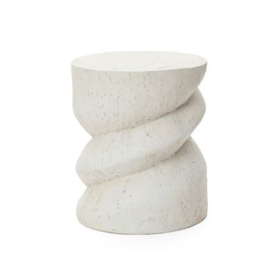 LuxenHome Distressed Off-White Round Spiral Outdoor Side Table, 19 in. MgO Patio Accent