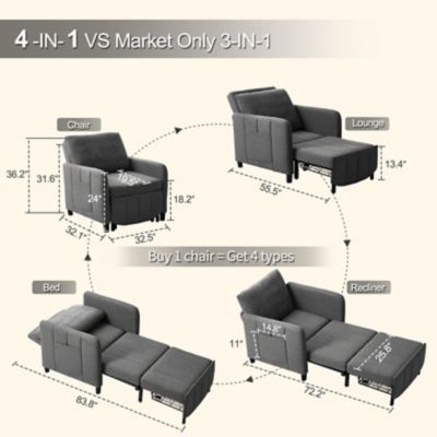 Image showing  84 in. 4 in 1 Convertible Sleeper Chair Bed, Pull Out Single Sofa Bed for Adults, Living Room and Small Space
