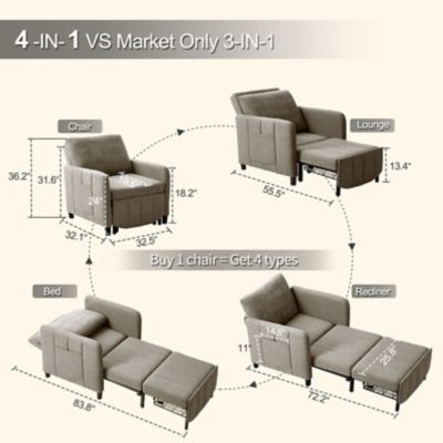 Image showing  84 in. 4 in 1 Convertible Sleeper Chair Bed, Pull Out Single Sofa Bed for Adults, Living Room and Small Space