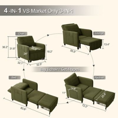 Image showing  84 in. 4 in 1 Convertible Sleeper Chair Bed, Pull Out Single Sofa Bed for Adults, Living Room and Small Space