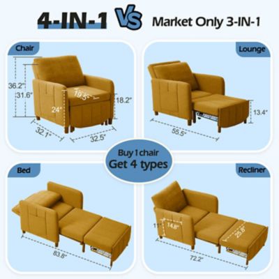 Image showing 3 th Upland 84 in. 4 in 1 Convertible Sleeper Chair Bed, Pull Out Single Sofa Bed for Adults, Living Room and Small Space