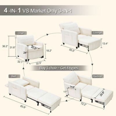 Image showing 5 th Upland 84 in. 4 in 1 Convertible Sleeper Chair Bed, Pull Out Single Sofa Bed for Adults, Living Room and Small Space