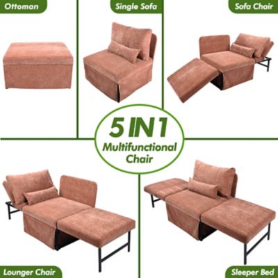 Image showing  5 in 1 Convertible Sleeper Chair, Assembly-Free Linen Folding Sofa w/Adjustable Backrest, Ottoman Bed for Living Room