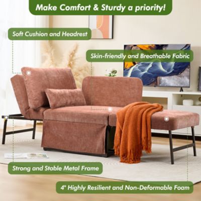 Image showing  5 in 1 Convertible Sleeper Chair, Assembly-Free Linen Folding Sofa w/Adjustable Backrest, Ottoman Bed for Living Room