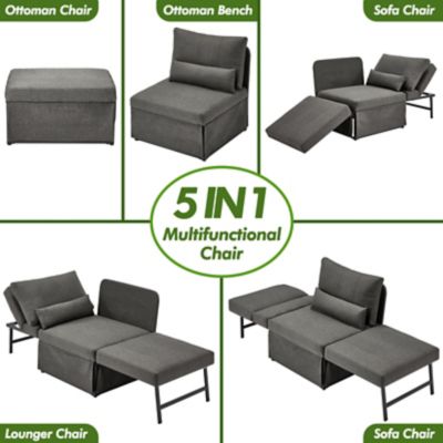Image showing  5 in 1 Convertible Sleeper Chair, Assembly-Free Linen Folding Sofa w/Adjustable Backrest, Ottoman Bed for Living Room