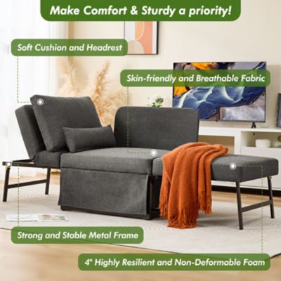 Image showing  5 in 1 Convertible Sleeper Chair, Assembly-Free Linen Folding Sofa w/Adjustable Backrest, Ottoman Bed for Living Room