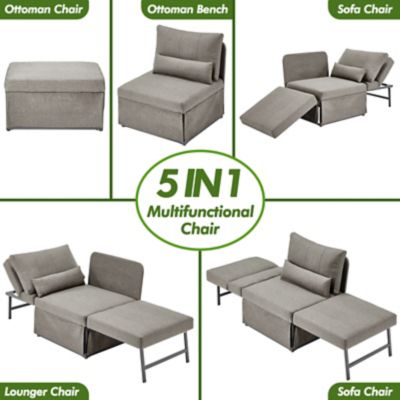 Image showing 1 th Upland 5 in 1 Convertible Sleeper Chair, Assembly-Free Linen Folding Sofa w/Adjustable Backrest, Ottoman Bed for Living Room