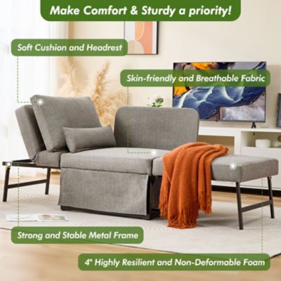 Image showing 2 th Upland 5 in 1 Convertible Sleeper Chair, Assembly-Free Linen Folding Sofa w/Adjustable Backrest, Ottoman Bed for Living Room