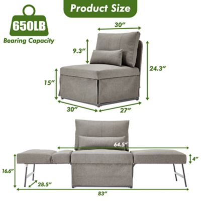 Image showing 6 th Upland 5 in 1 Convertible Sleeper Chair, Assembly-Free Linen Folding Sofa w/Adjustable Backrest, Ottoman Bed for Living Room