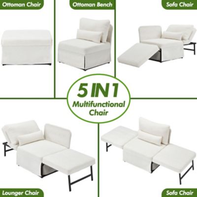 Image showing  5 in 1 Convertible Sleeper Chair, Assembly-Free Linen Folding Sofa w/Adjustable Backrest, Ottoman Bed for Living Room