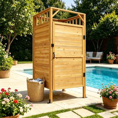 Veikous Outdoor Shower Enclosure with Lockable Door, Privacy Shower Stall for Poolside Backyard