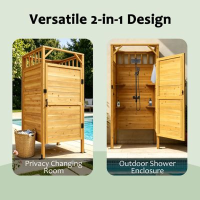 Image showing  Outdoor Shower Enclosure with Lockable Door, Privacy Shower Stall for Poolside Backyard