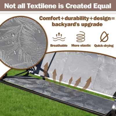 Image showing  Heavy Duty Porch Swing 900 lb. Textilene Hanging Bench 3-Seat with Pillows Weather-Resistant Outdoor Patio Backyard