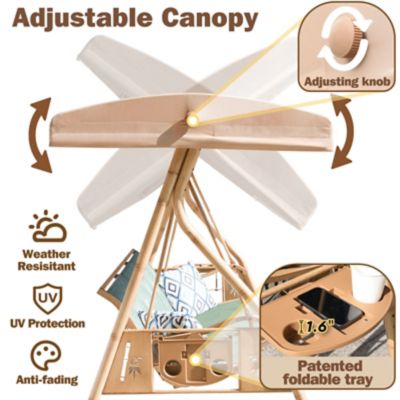 Image showing  3-Person Patio Swing Adjustable Canopy Cup Holders Textilene Fabric Stand 800 lb.