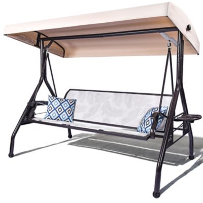 Image showing 0 th Upland 3-Person Patio Swing Adjustable Canopy Cup Holders Textilene Fabric Stand 800 lb.
