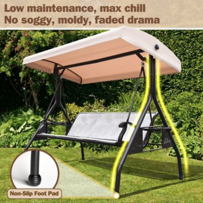Image showing 2 th Upland 3-Person Patio Swing Adjustable Canopy Cup Holders Textilene Fabric Stand 800 lb.
