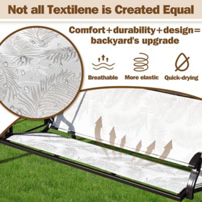 Image showing 3 th Upland 3-Person Patio Swing Adjustable Canopy Cup Holders Textilene Fabric Stand 800 lb.
