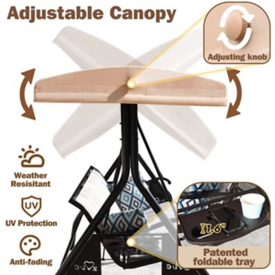 Image showing 4 th Upland 3-Person Patio Swing Adjustable Canopy Cup Holders Textilene Fabric Stand 800 lb.