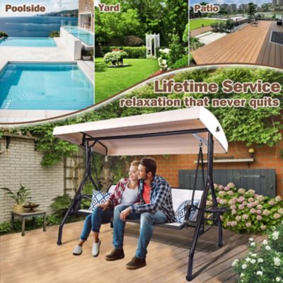 Image showing 5 th Upland 3-Person Patio Swing Adjustable Canopy Cup Holders Textilene Fabric Stand 800 lb.