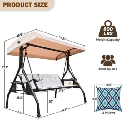 Image showing 6 th Upland 3-Person Patio Swing Adjustable Canopy Cup Holders Textilene Fabric Stand 800 lb.