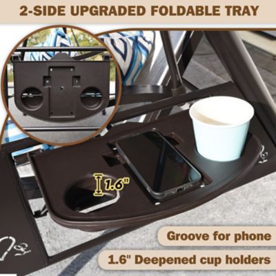 Image showing 7 th Upland 3-Person Patio Swing Adjustable Canopy Cup Holders Textilene Fabric Stand 800 lb.