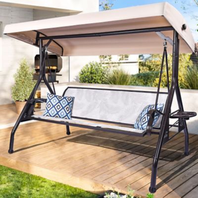 Image showing 8 th Upland 3-Person Patio Swing Adjustable Canopy Cup Holders Textilene Fabric Stand 800 lb.