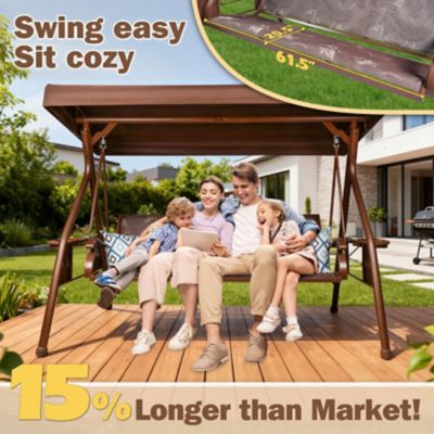 Image showing 1 th Upland 3-Person Patio Swing Adjustable Canopy Cup Holders Textilene Fabric Stand 800 lb.