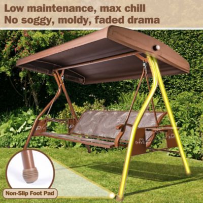 Image showing 2 th Upland 3-Person Patio Swing Adjustable Canopy Cup Holders Textilene Fabric Stand 800 lb.