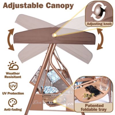 Image showing 4 th Upland 3-Person Patio Swing Adjustable Canopy Cup Holders Textilene Fabric Stand 800 lb.