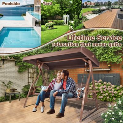 Image showing 5 th Upland 3-Person Patio Swing Adjustable Canopy Cup Holders Textilene Fabric Stand 800 lb.